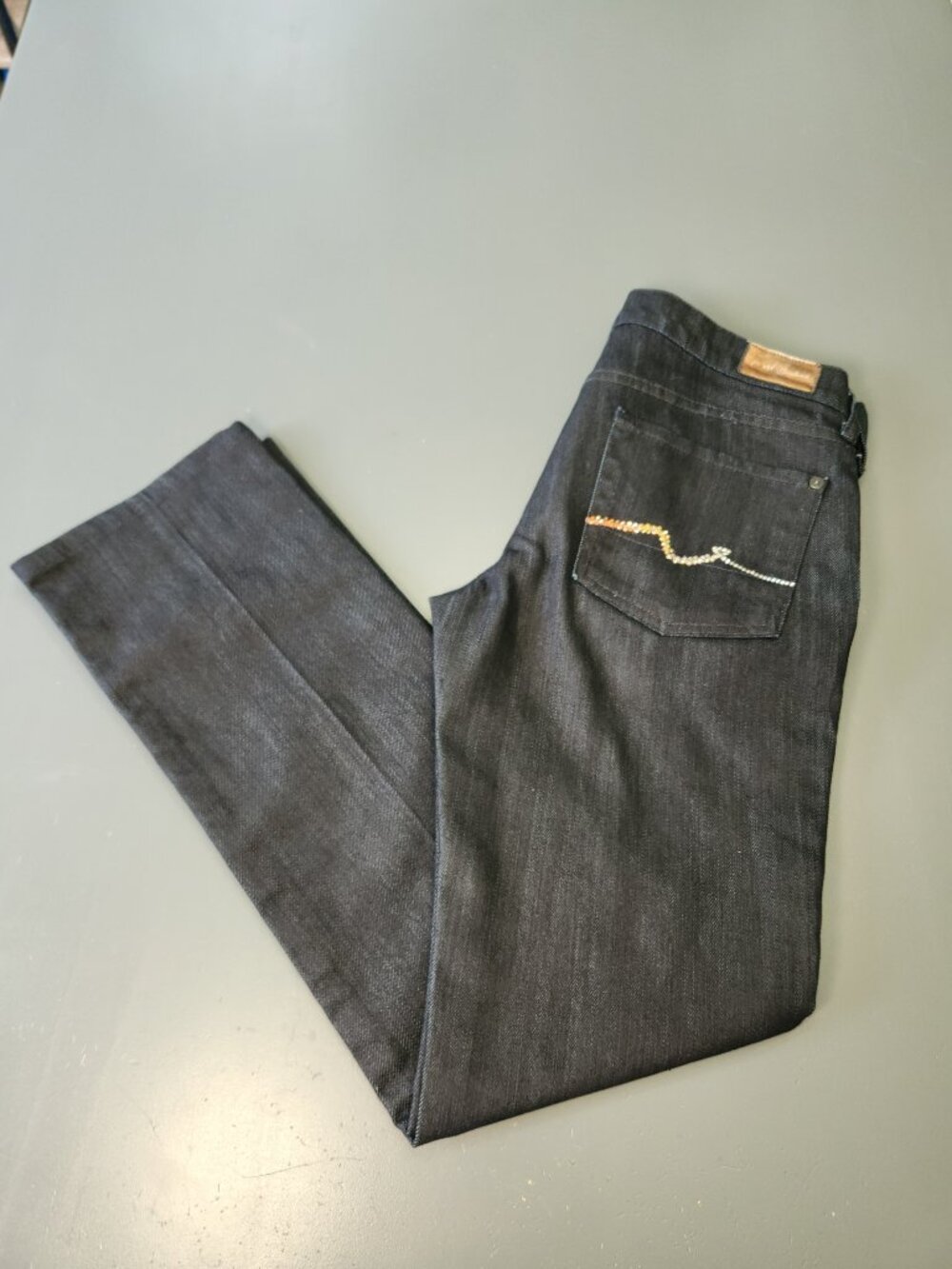 7 For All Mankind Women's Straight Leg Dark Blue Jeans Sz 29 Bling Embellished